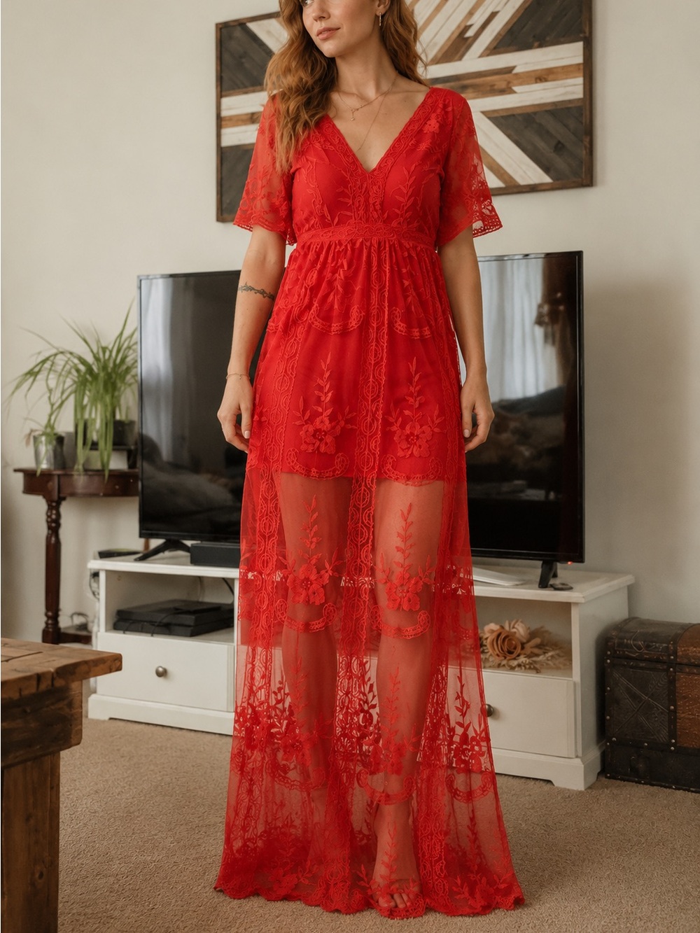 Elegant Red Lace Dress